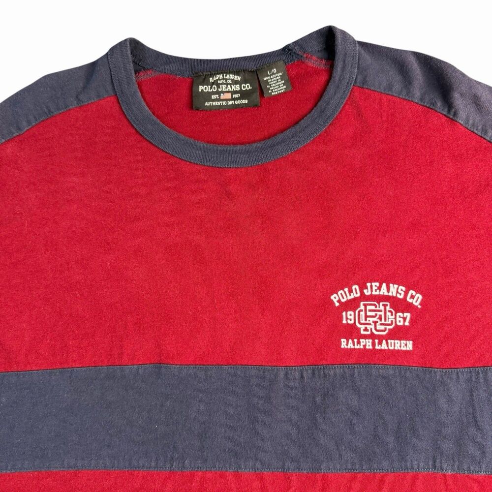 Vintage Polo Jeans Ralph Lauren Striped Shirt Mens Large Red Spell Out Crest Y2K